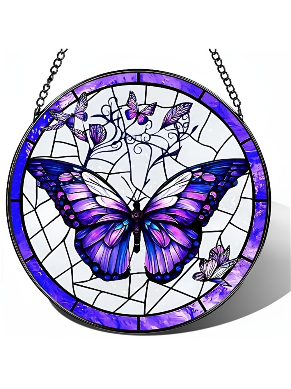 Stained Glass Window Hanging, 8 Inch Purple Butterfly Stained Glass Suncatcher